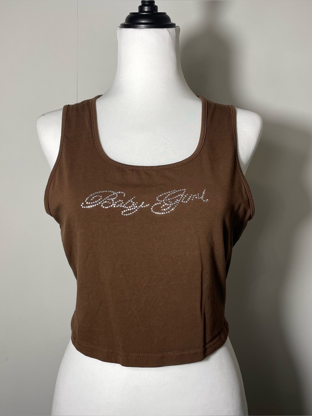 Shein - Brown Gemstone Bedazzled “Baby Girl” Cropped Tank Top